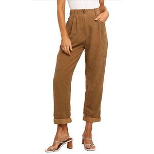 NEW High Waisted Corduroy Pants Straight Leg Loose Trousers Pockets M